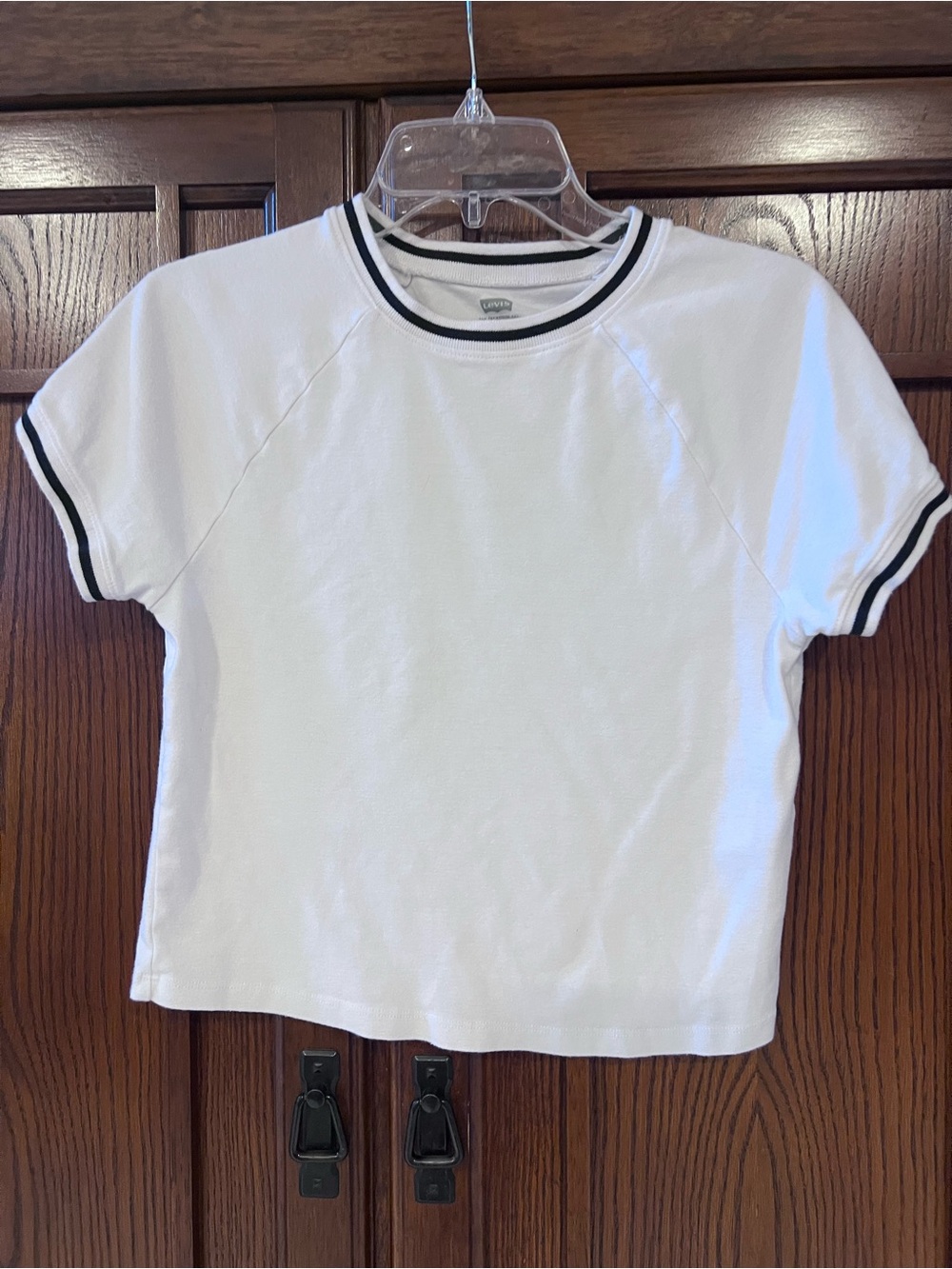 Levi's Women's Ringer T-Shirt XL White Black Trim Cropped Raglan Cotton Retro